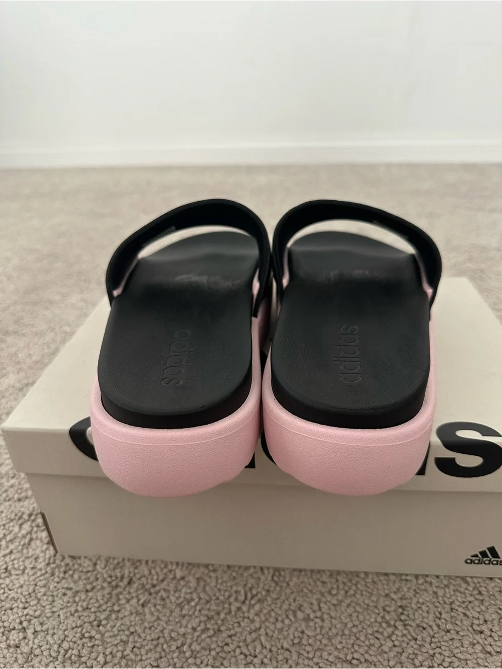 Adidas Adilette Platform Slides Black Pink Size 9 Women IH0720 New